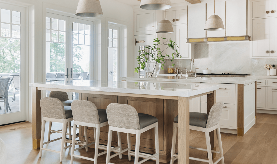 The kitchen features a wonderful outside view directly from the dining table.