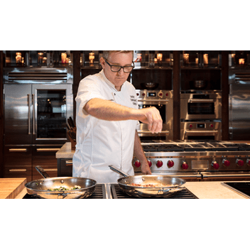 Joel Chesebro, Sub-Zero's Head Demonstration Chef worked with designer Mick De Giulio to create the stainless-steel kitchen.