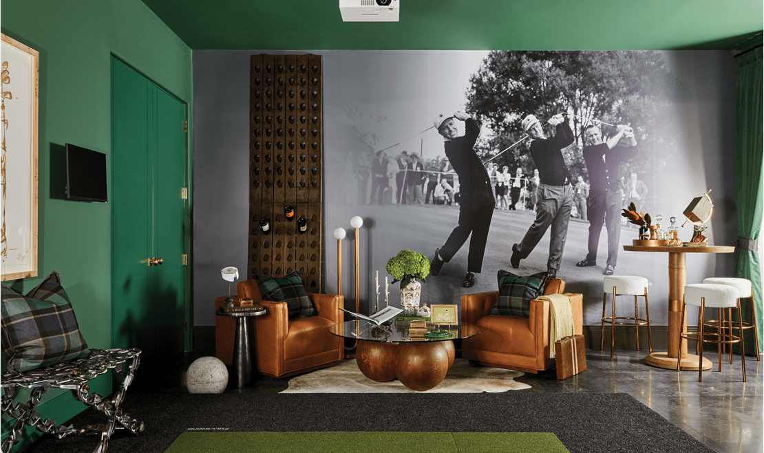 Each designer is allowed to design their space in any way they desire, like this golf-inspired living space.