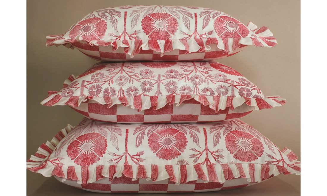 Hand-printed cushions in poppy linen