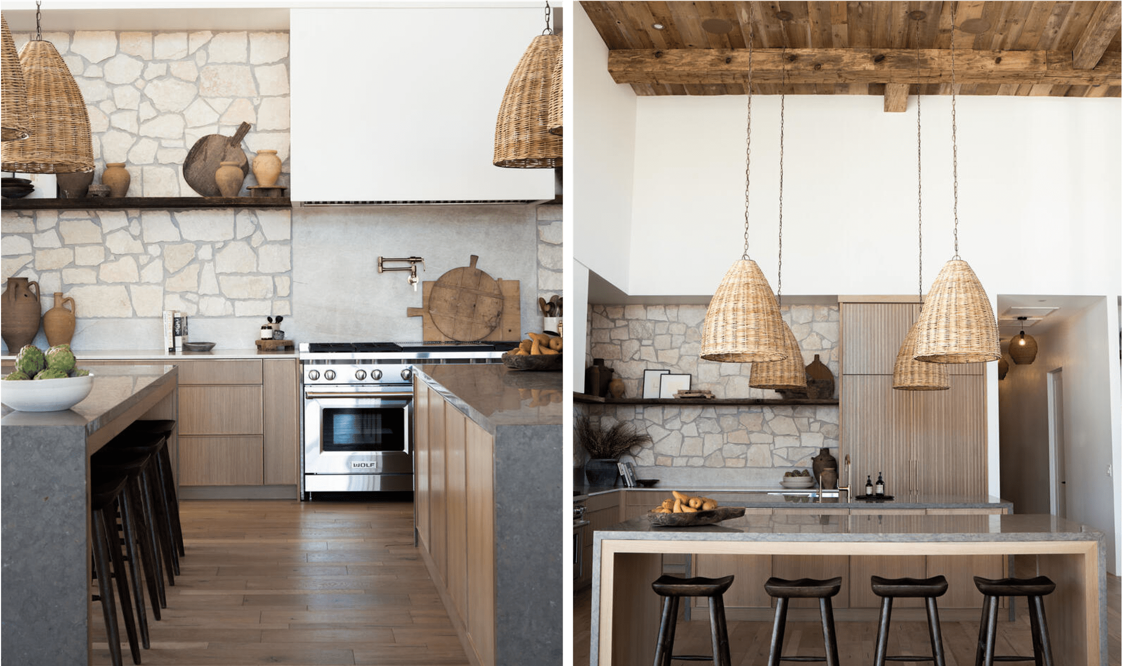 A 60" Wolf Gas Range is featured prominently within the large kitchen. A Sub-Zero 30" Designer Series Column Refrigerator with an integrated panel option allows great customization flexibility.