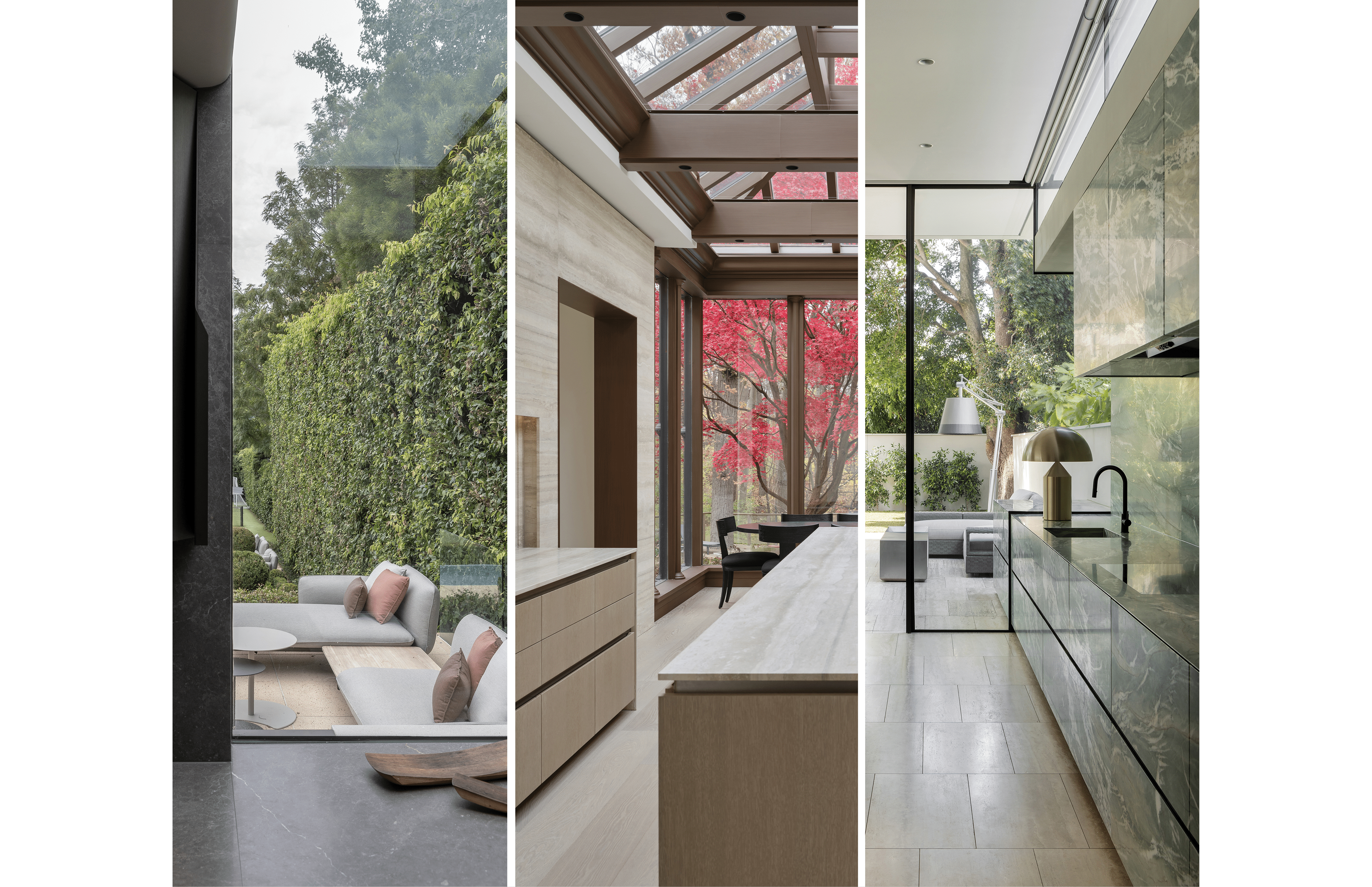 On the left, Adrian Amore's kitchen; in the middle, Trevor Wallace's kitchen; on the right, Feras Raffoul's kitchen.