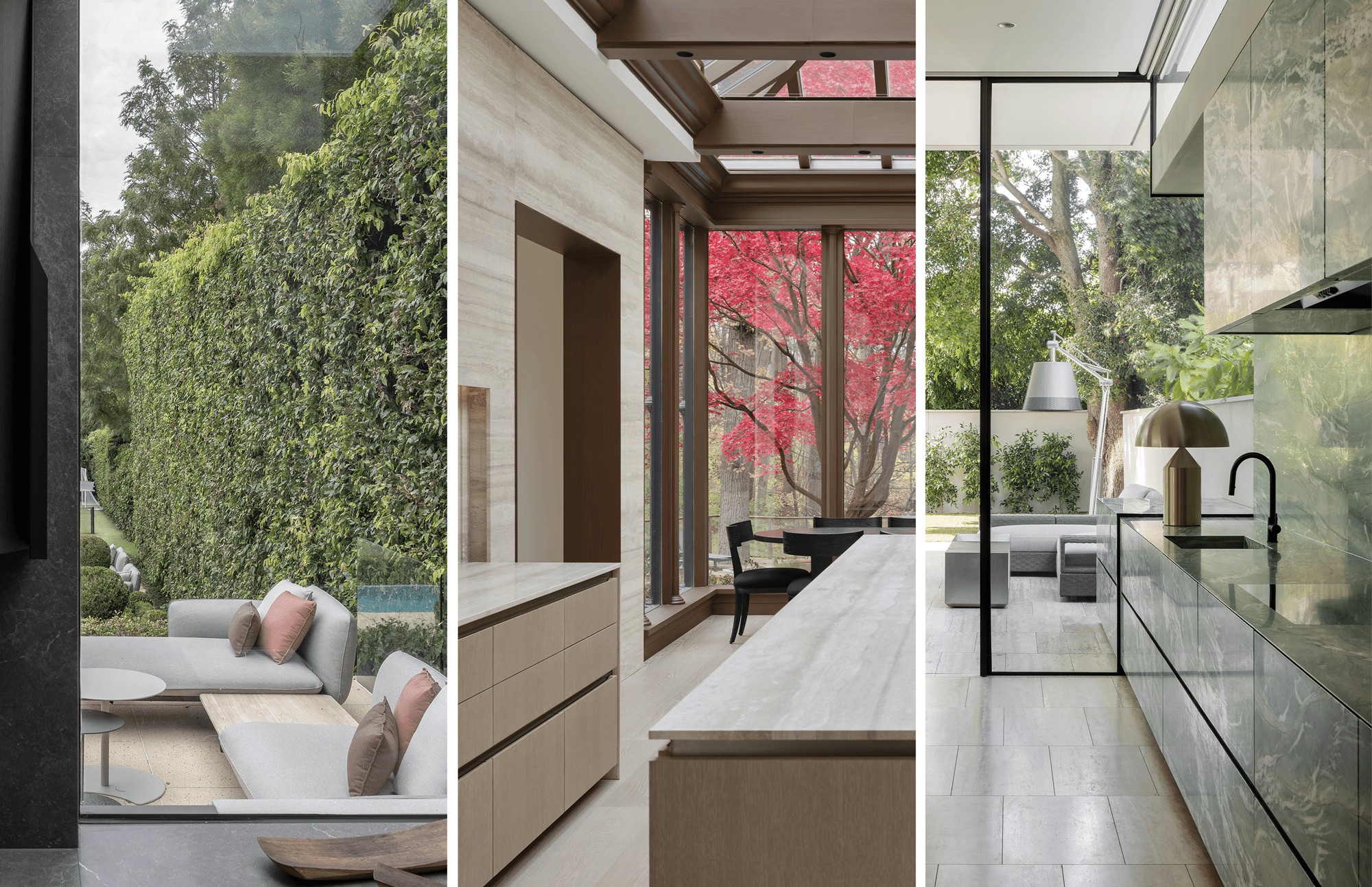 On the left, Adrian Amore's kitchen; in the middle, Trevor Wallace's kitchen; on the right, Feras Raffoul's kitchen.