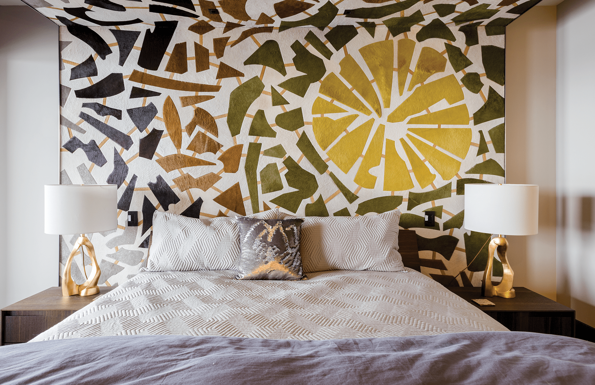 Designer Kyle Bunting has a creative style that incorporates unique pieces into every space, like this decorative bedroom.