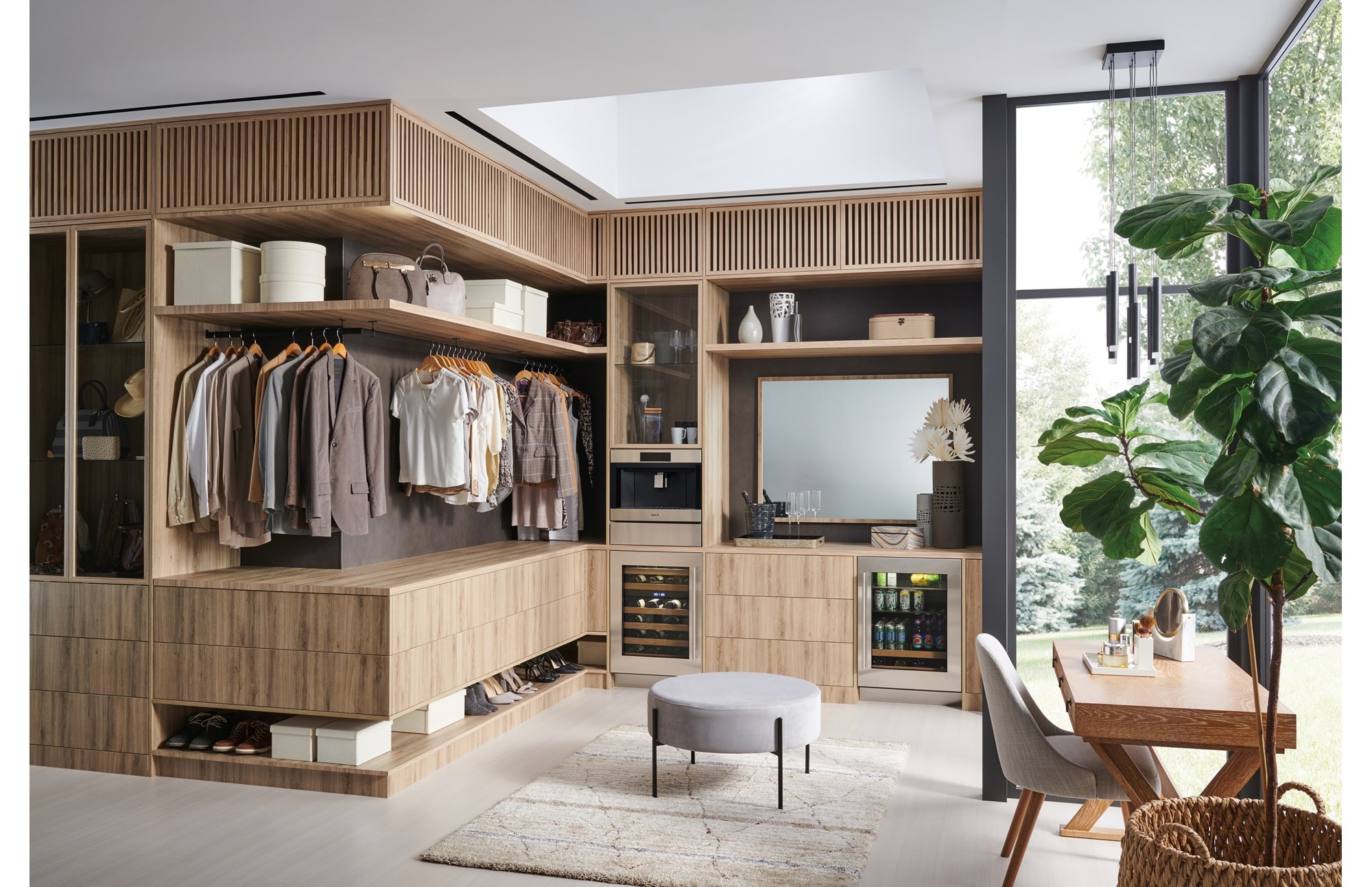 Sub-Zero and Wolf appliances can be thoughtfully placed in the most convenient of places, like closets, bathrooms, and spas.