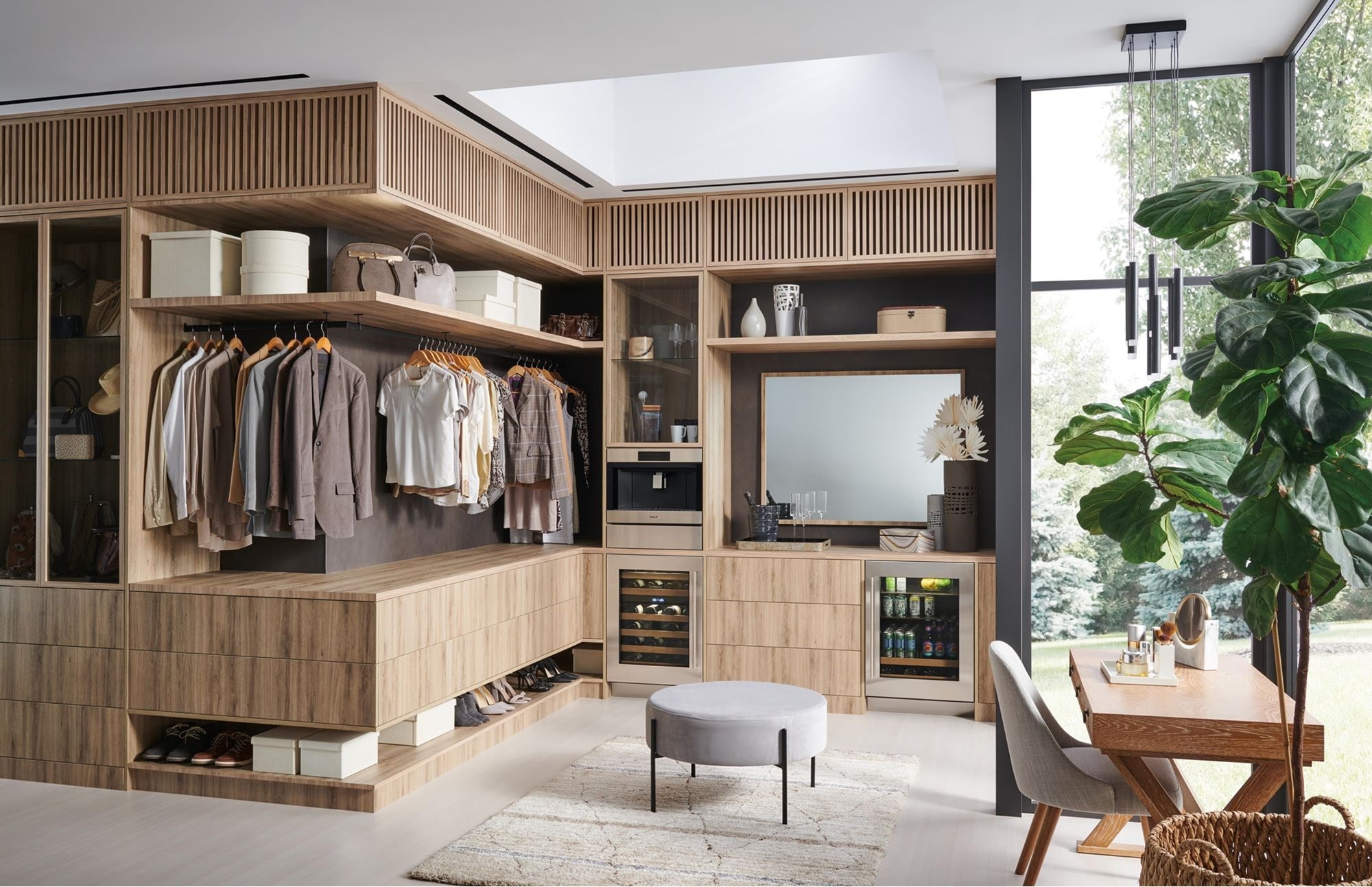 Sub-Zero and Wolf appliances can be thoughtfully placed in the most convenient of places, like closets, bathrooms, and spas.
