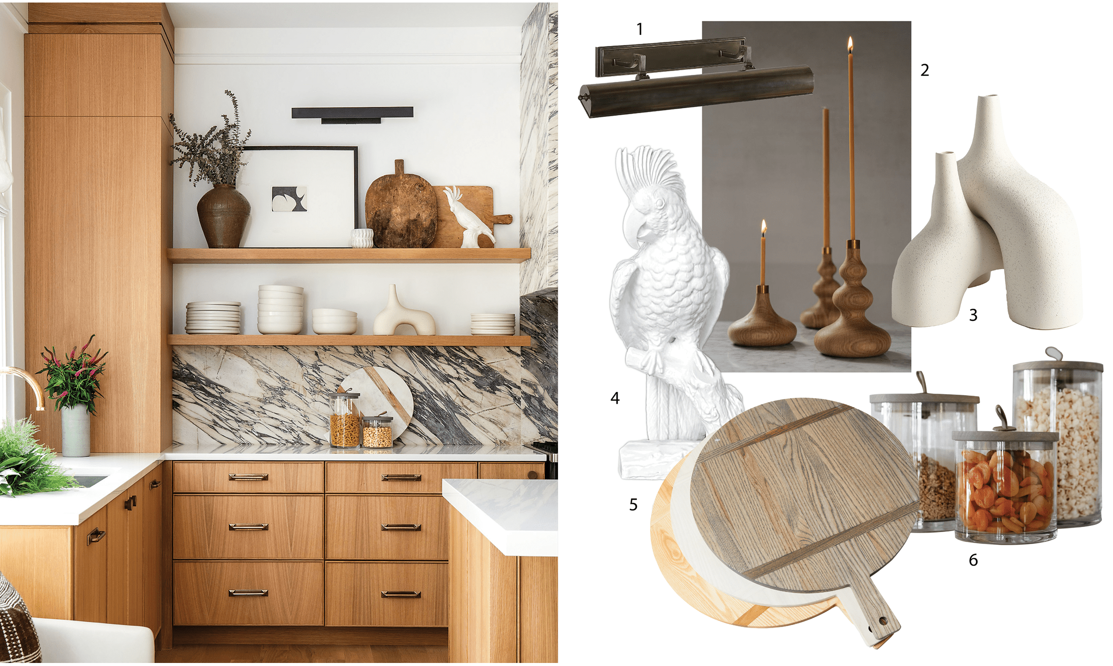 On the left, a unique double shelving design by Lori. On the right, each of the individual decorations with descriptions.