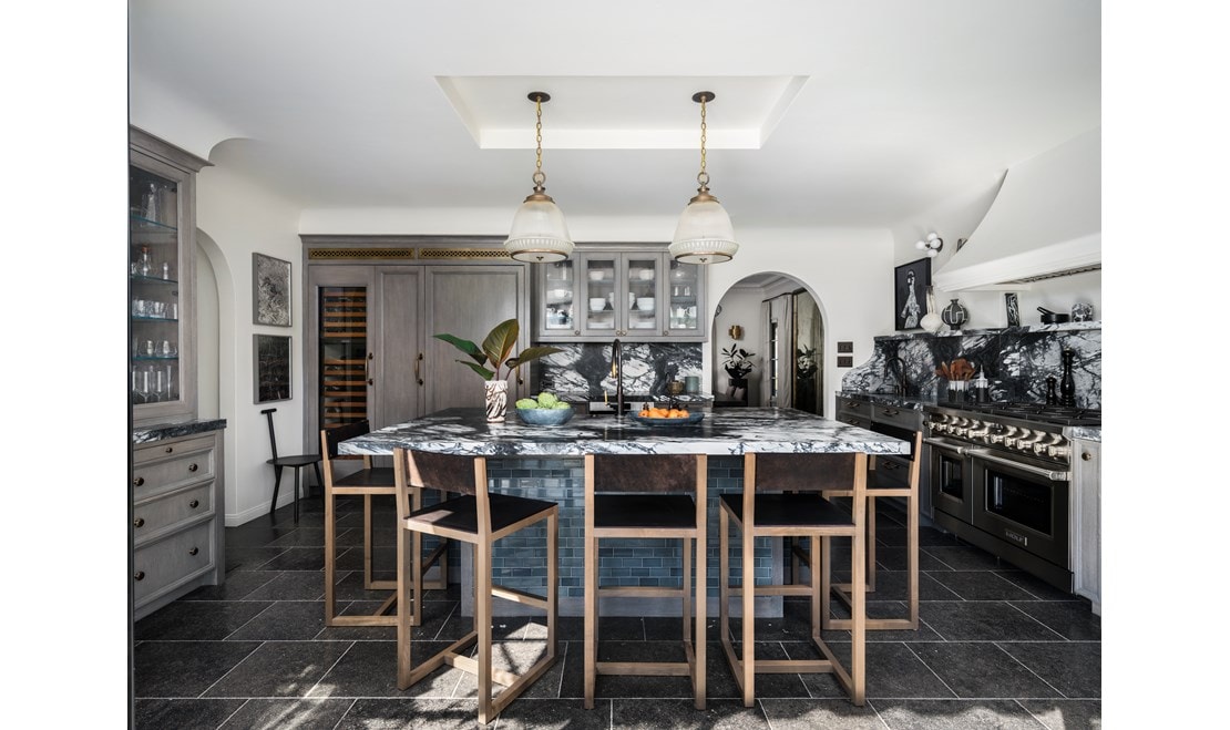 Andrews has outfitted his home kitchen with a Sub-Zero refrigerator and wine storage unit, Wolf range and Convection Steam Oven, and Cove dishwasher.