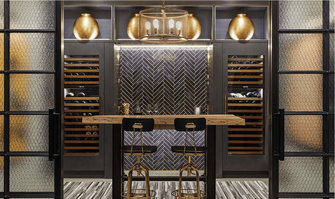 Steve Karp designed this Kitchen Design Contest award-winning wine room featuring double 30-inch Sub-Zero Wine Refrigerators.