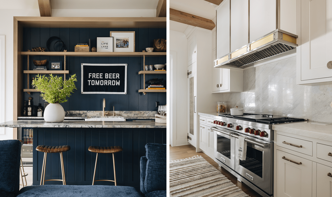 The kitchen is anchored by a 60-inch Wolf Dual Fuel Range and a 30-inch Designer Series Column Sub-Zero Refrigerator and Sub-Zero Freezer.