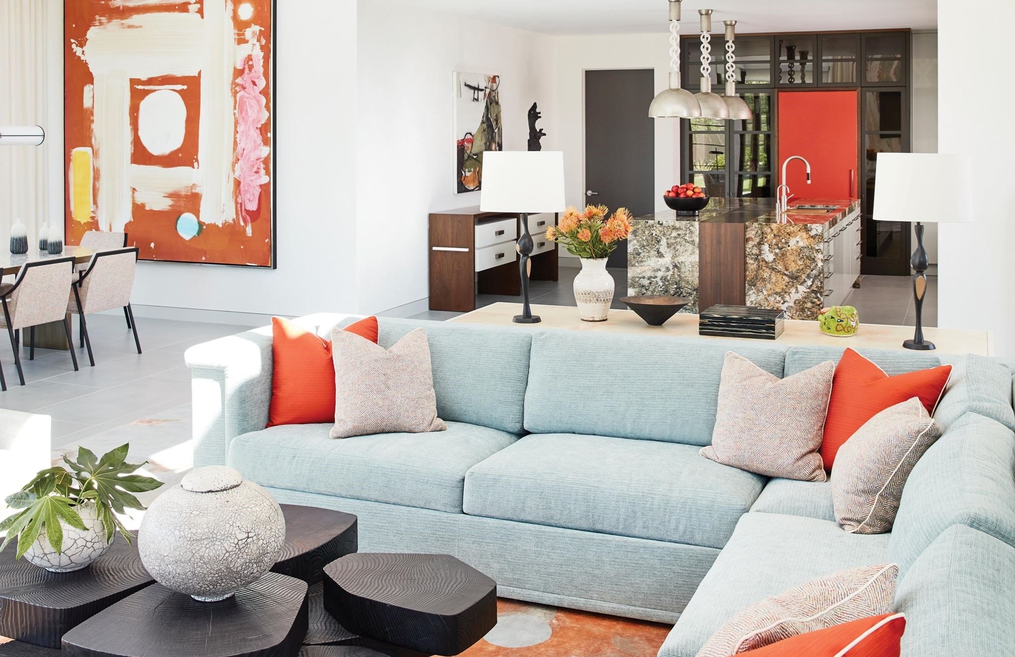 An eclectic palette of hot and cool colors is displayed throughout this contemporary arizona home