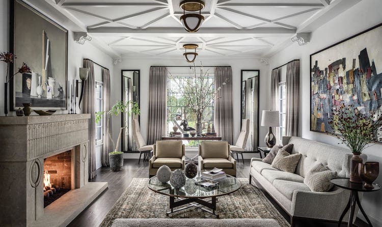 Jeff Andrews incorporates shapely furniture pieces custom-designed as part of his collection for A. Rudin.