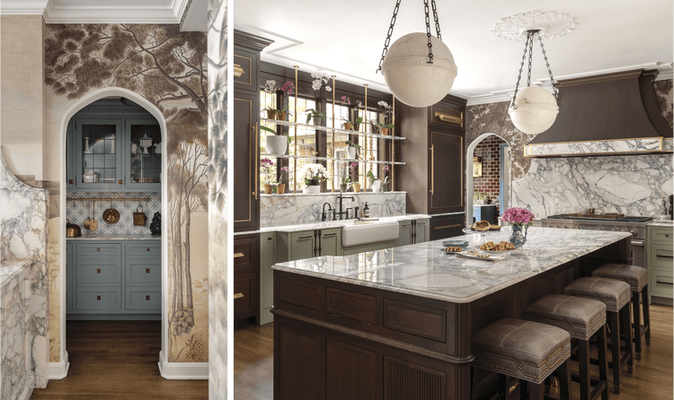 The antique buffet inspired the kitchen which features a Sub-Zero Designer refrigerator and a Wolf Dual Fuel range.