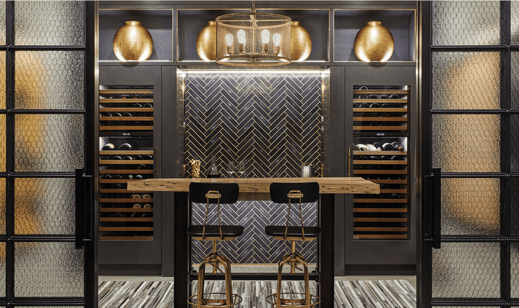 Steve Karp designed this Kitchen Design Contest award-winning wine room featuring double 30-inch Sub-Zero Wine Refrigerators.