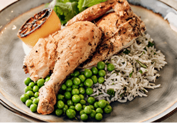 Roast chicken with herbed rice