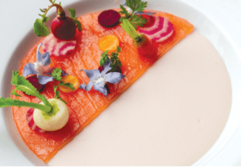 The Smoked Salmon Parfait recipe includes parfait, gravlax, and pickled vegetables.