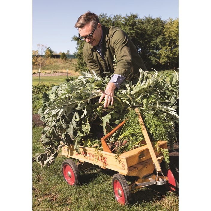 Chef Joel Chesebro harvests fresh produce for almost every recipe he makes