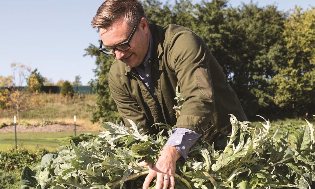 Chef Joel Chesebro harvests fresh produce for almost every recipe he makes