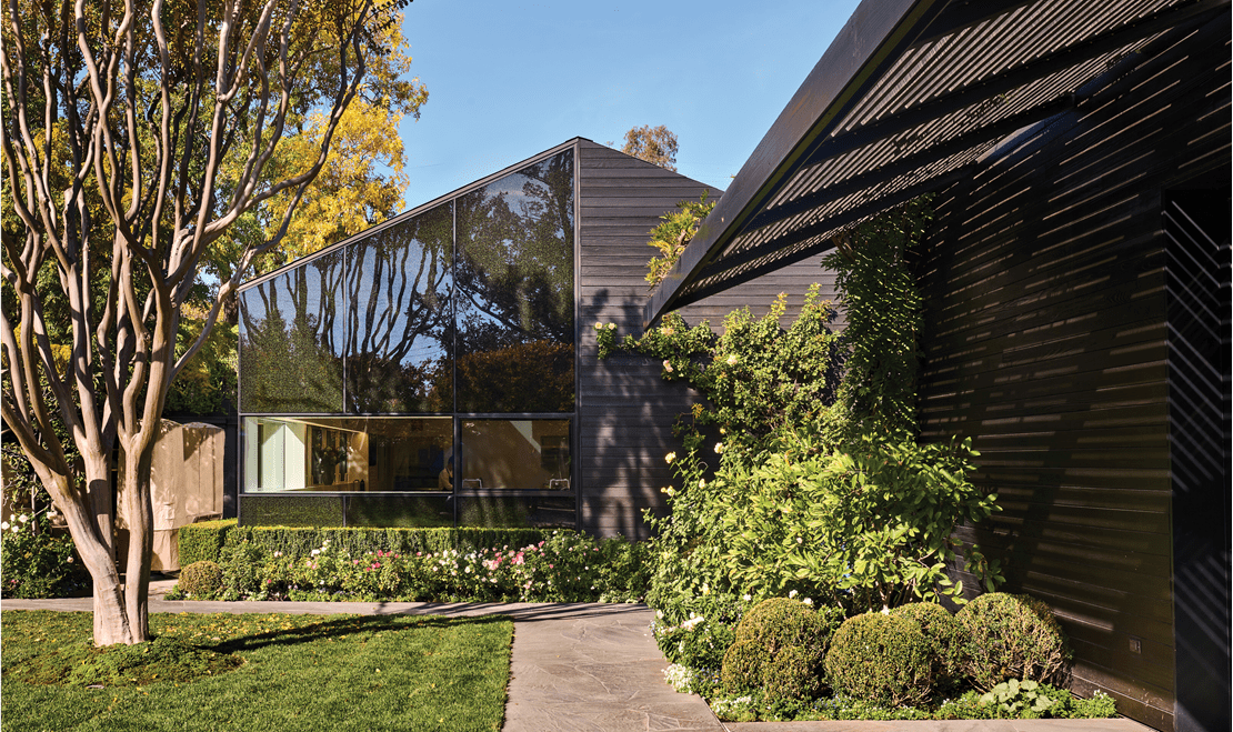 The French Laundry's buildings have shared modern and classic aesthetics, like this half-glass, half-barnlike building.