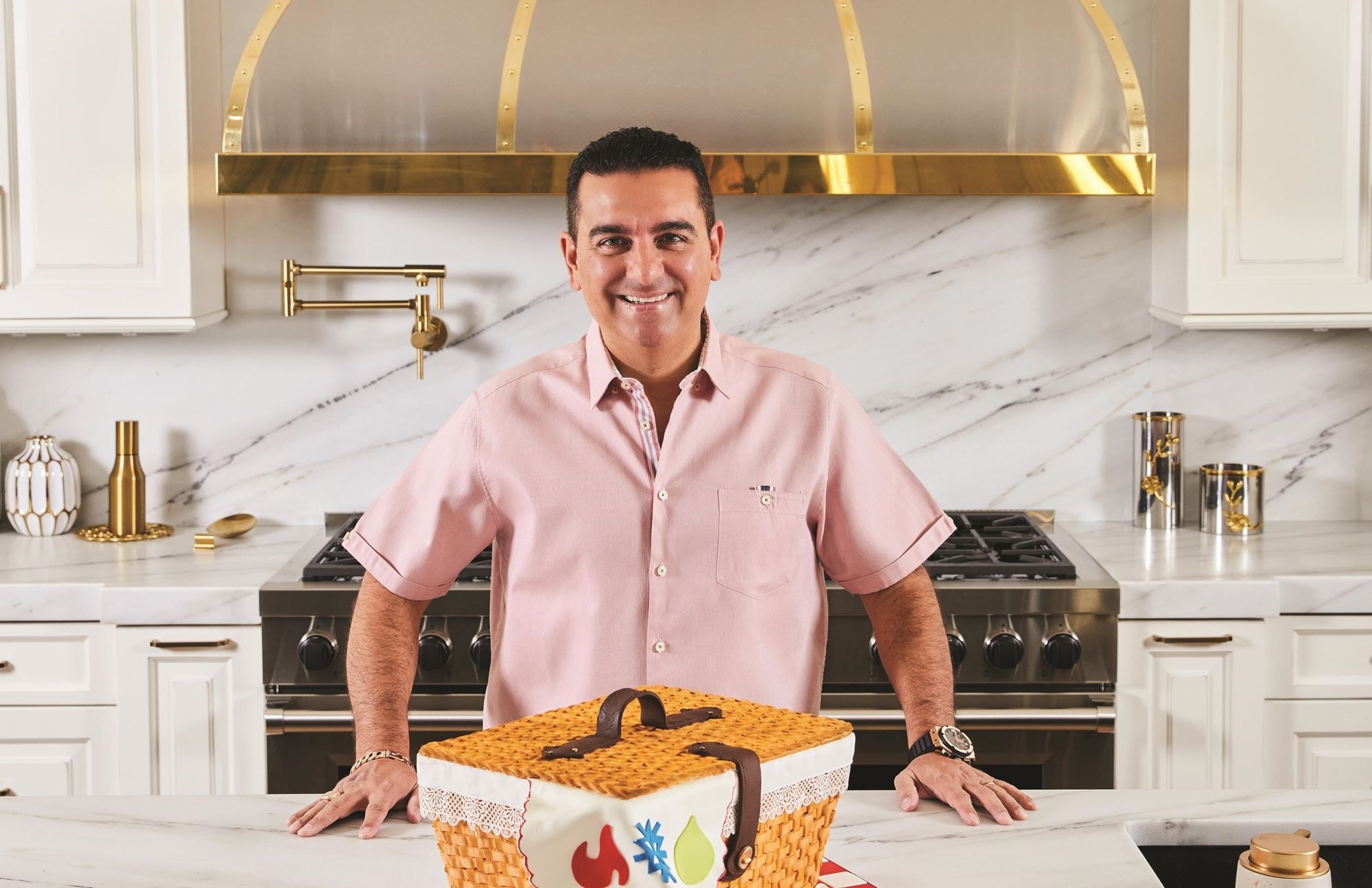 Buddy Valastro in his sleek and spacious home kitchen outfitted with Sub-Zero, Wolf, and Cove luxury kitchen appliances in New Jersey