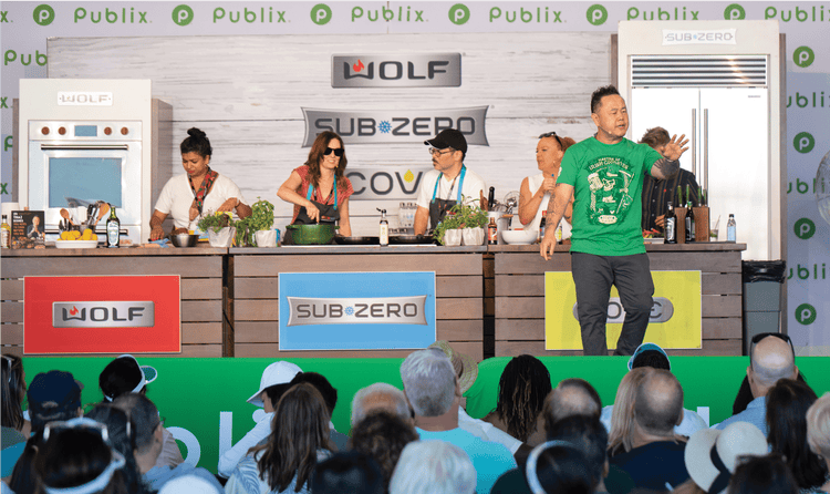 The Grand Tasting Events were sponsored by Sub-Zero Group, Inc., and the chefs used Sub-Zero, Wolf, and Cove appliances to make meals by the beach.