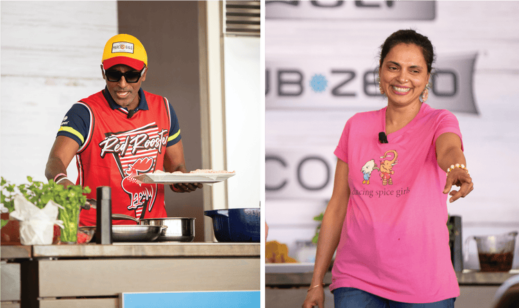 Marcus Samuelsson utilizing Sub-Zero, Wolf, and Cove products at the Grand Tasting Village. Chef Maneet Chauhan interacting with the crowd at the South Beach Wine & Food Festival.