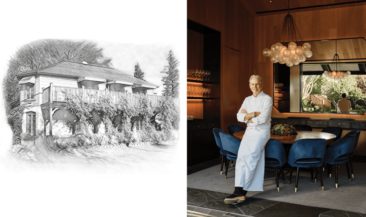 Keller, pitcured right, began cooking professionally in 1977, one year before the French Laundry, pictured left, opened.