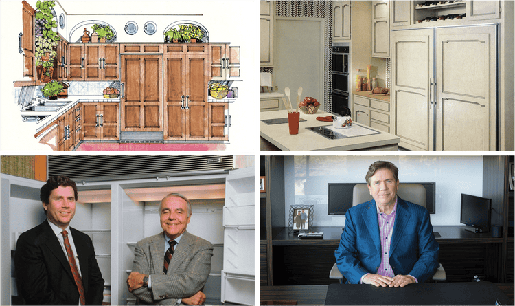 Four images: 1. An illustration of a retro kitchen, 2. 80s style kitchen, 3. Jim Bakke & Homer Price, 4. Jim Bakke.