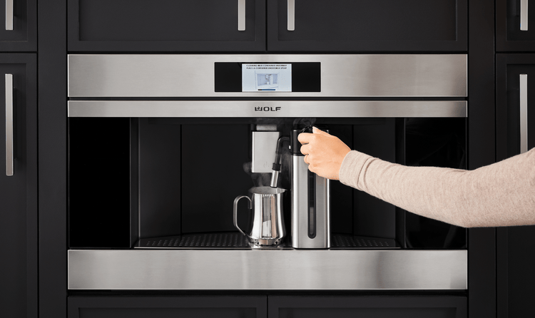 The new Wolf Built-In Coffee System has over 15 beverage options, a touch screen, and a professional-style grinder.