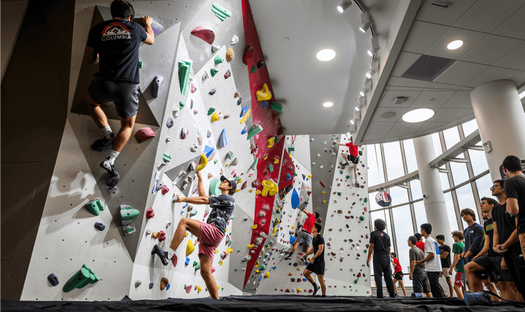 The new wellness and recreation center includes a 32-foot-high Mt. Mendota Climbing Wall and a 13-foot Bouldering Wall.