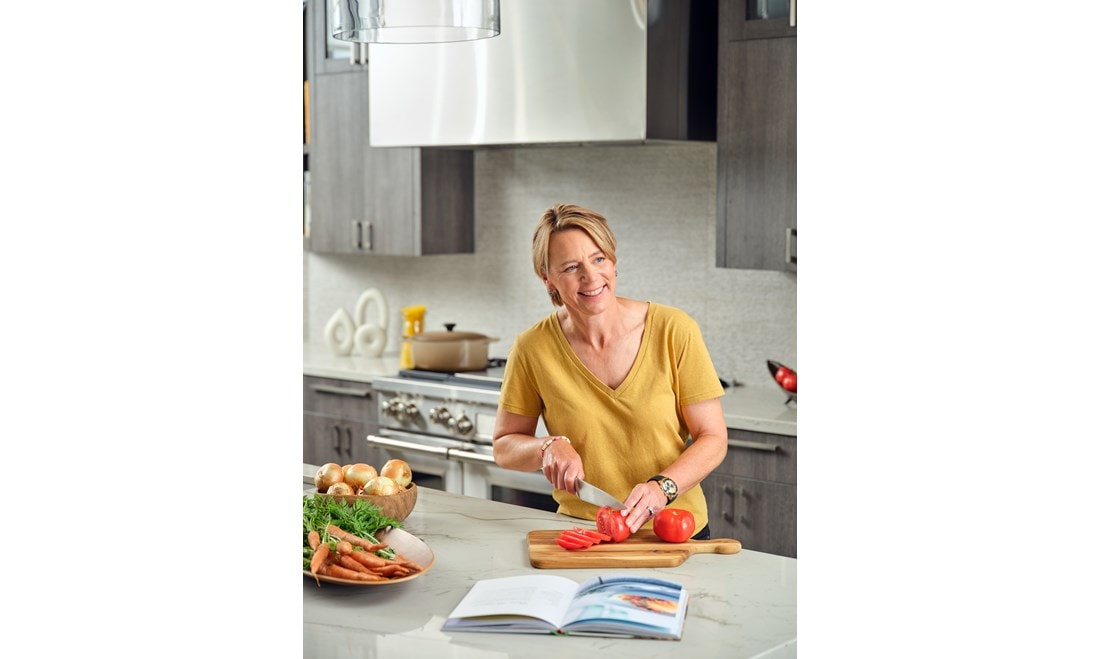 Annika Sörenstam, seen here in the kitchen of her Orlando, Florida home, enjoys cooking for her family of four.