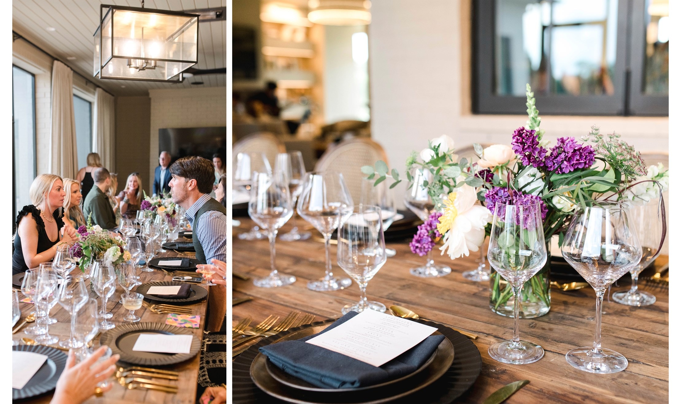 Tablescapes coordinated by Esteller and Lamb brightened the harvest tables in Paranjape's dining room.