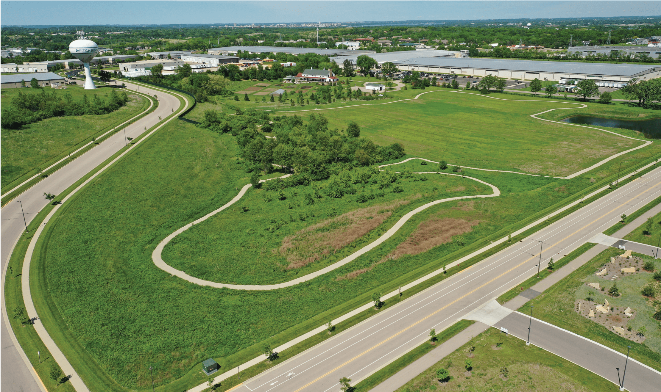 The 3/4-mile Sub-Zero Wellness Walking Path sits adjacent to Sub-Zero, Wolf, and Cove's headquarters and the Harvest Haven Farm and Barn.