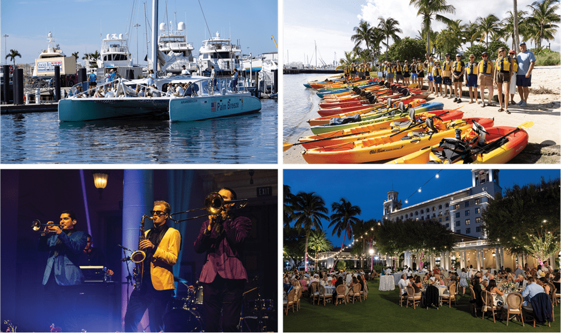 The celebration included a lake-front view of a local port, kayaking activities, a live band, and dinner for the attendees.
