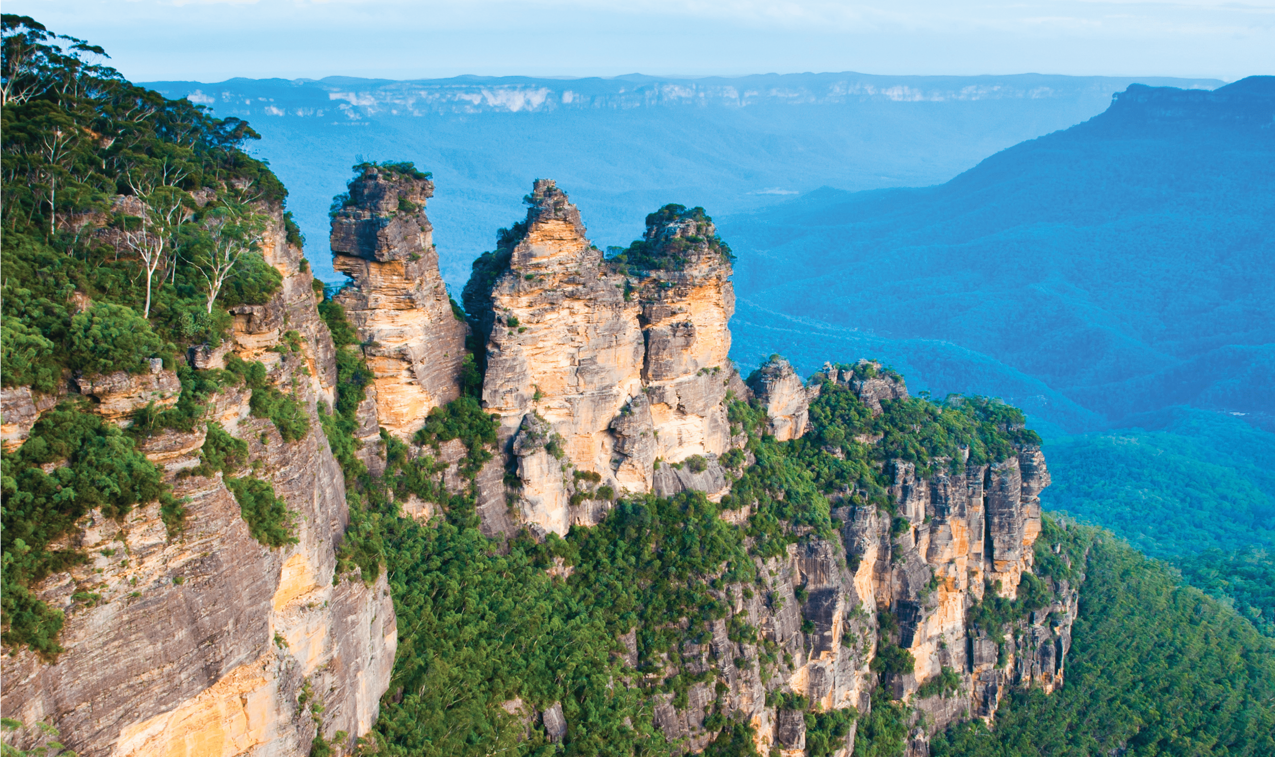 Aerial view of the Blue Mountains in New South Wales, Australia, which holds spiritual meaning for Aboriginal Australians.