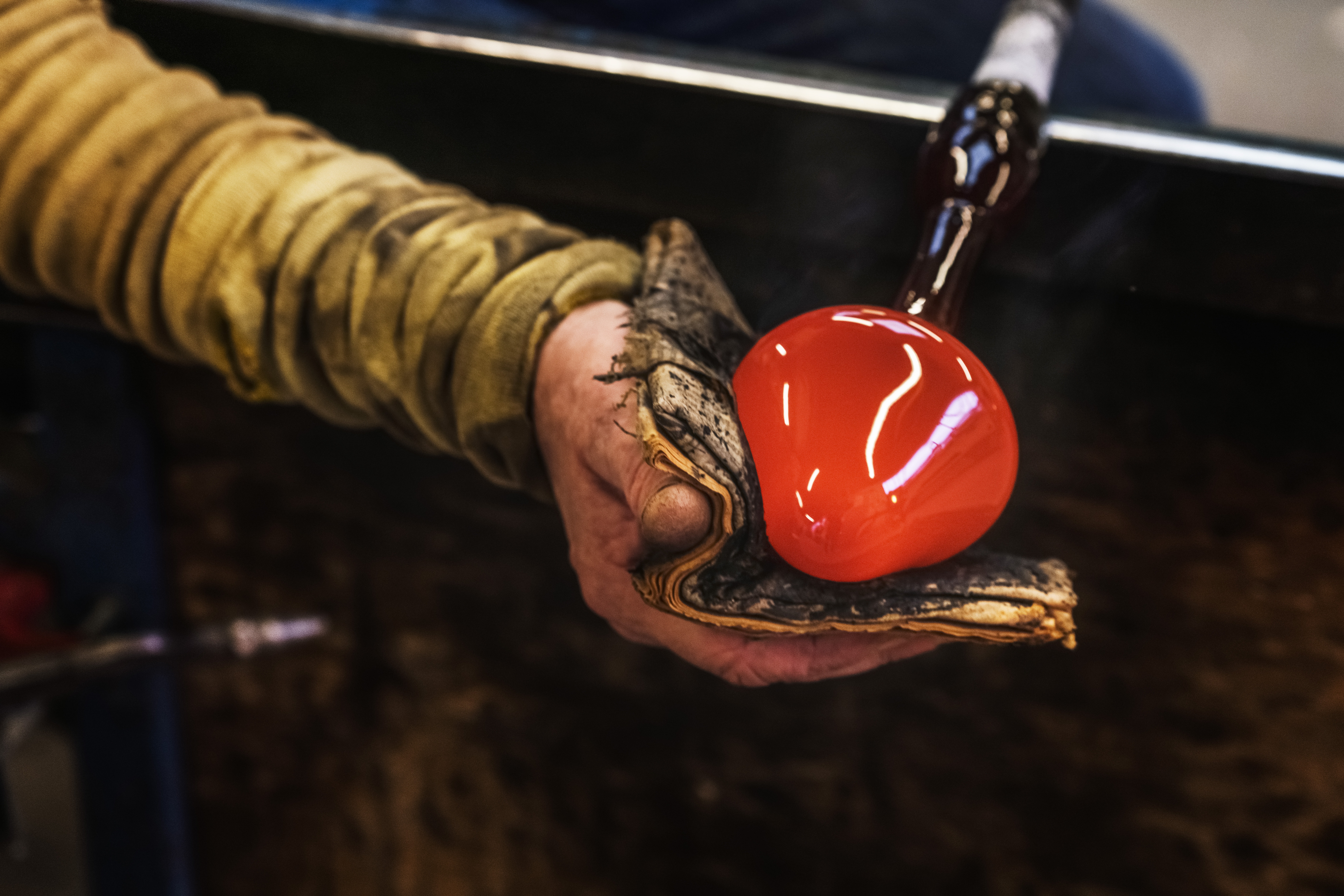 The glassware in the studio’s London, 1650 collection was mouth-blown using 17th-century techniques.  