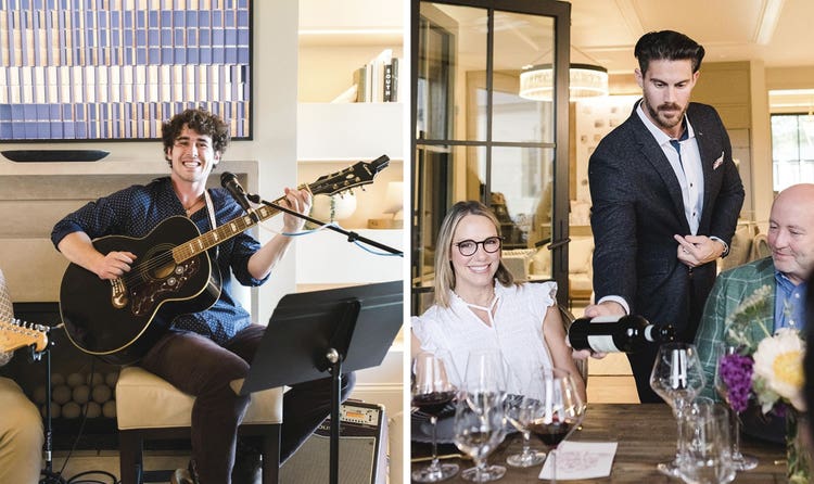 Local guitarist and recording artist Levi Snider entertains in Nashville as vintage red wines are served to guests.