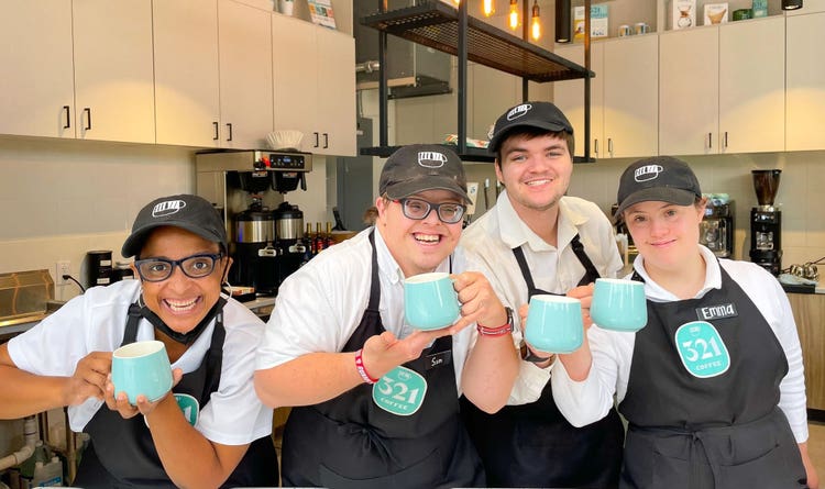 Smiles abound at 321 Coffee, which employs people with disabilties at its roasting facility and coffee shops.