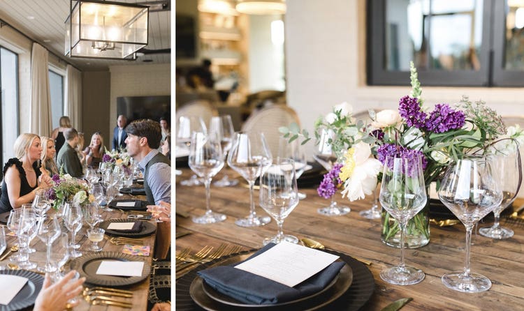 Tablescapes coordinated by Esteller and Lamb brightened the harvest tables in Paranjape's dining room.