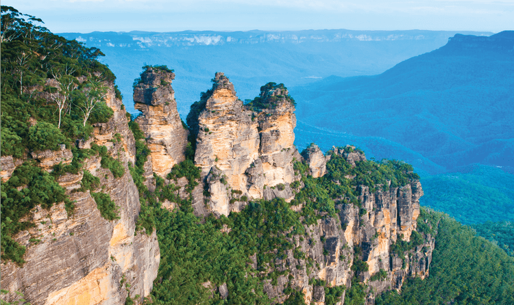 Aerial view of the Blue Mountains in New South Wales, Australia, which holds spiritual meaning for Aboriginal Australians.