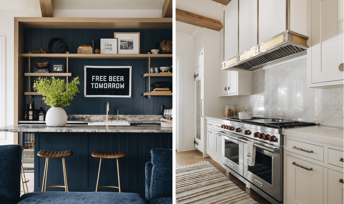 The kitchen is anchored by a 60-inch Wolf Dual Fuel Range and a 30-inch Designer Series Column Sub-Zero Refrigerator and Sub-Zero Freezer.