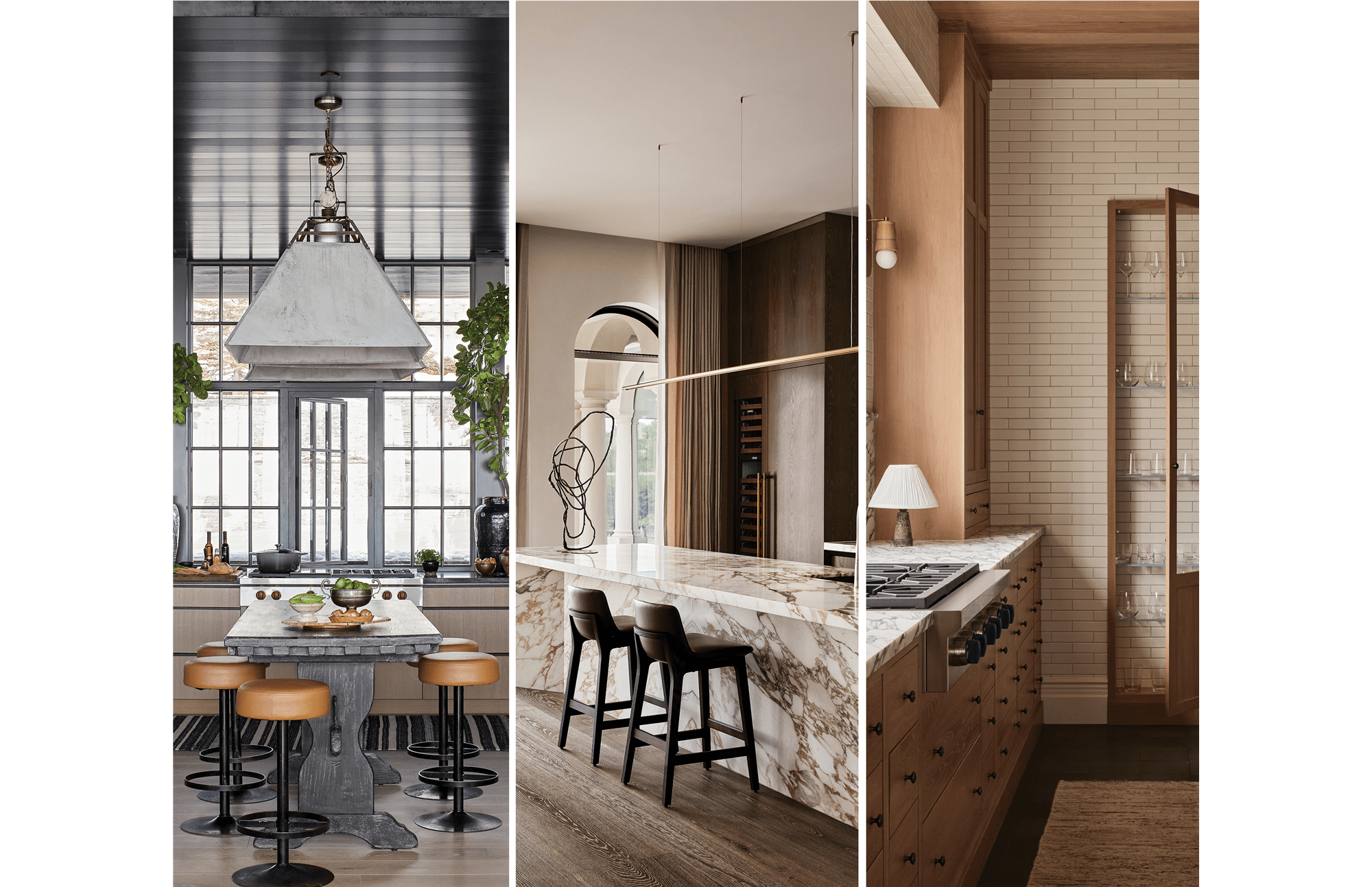 On the left, Brandon LeRoy's kitchen; in the middle, Rob Mills' kitchen; on the right, Kerrie Hubener's kitchen.