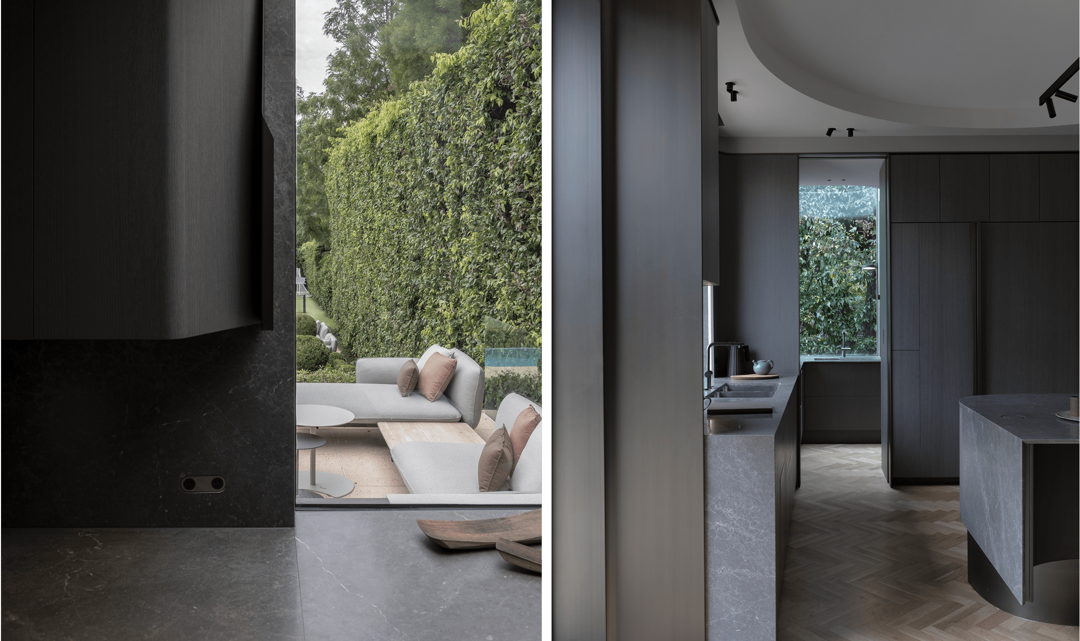 Additional perspectives of Amore's kitchen focused on windows illuminating the interior.