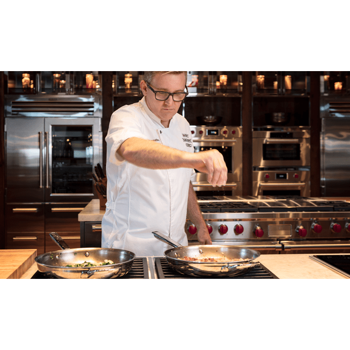 Joel Chesebro, Sub-Zero's Head Demonstration Chef worked with designer Mick De Giulio to create the stainless-steel kitchen.