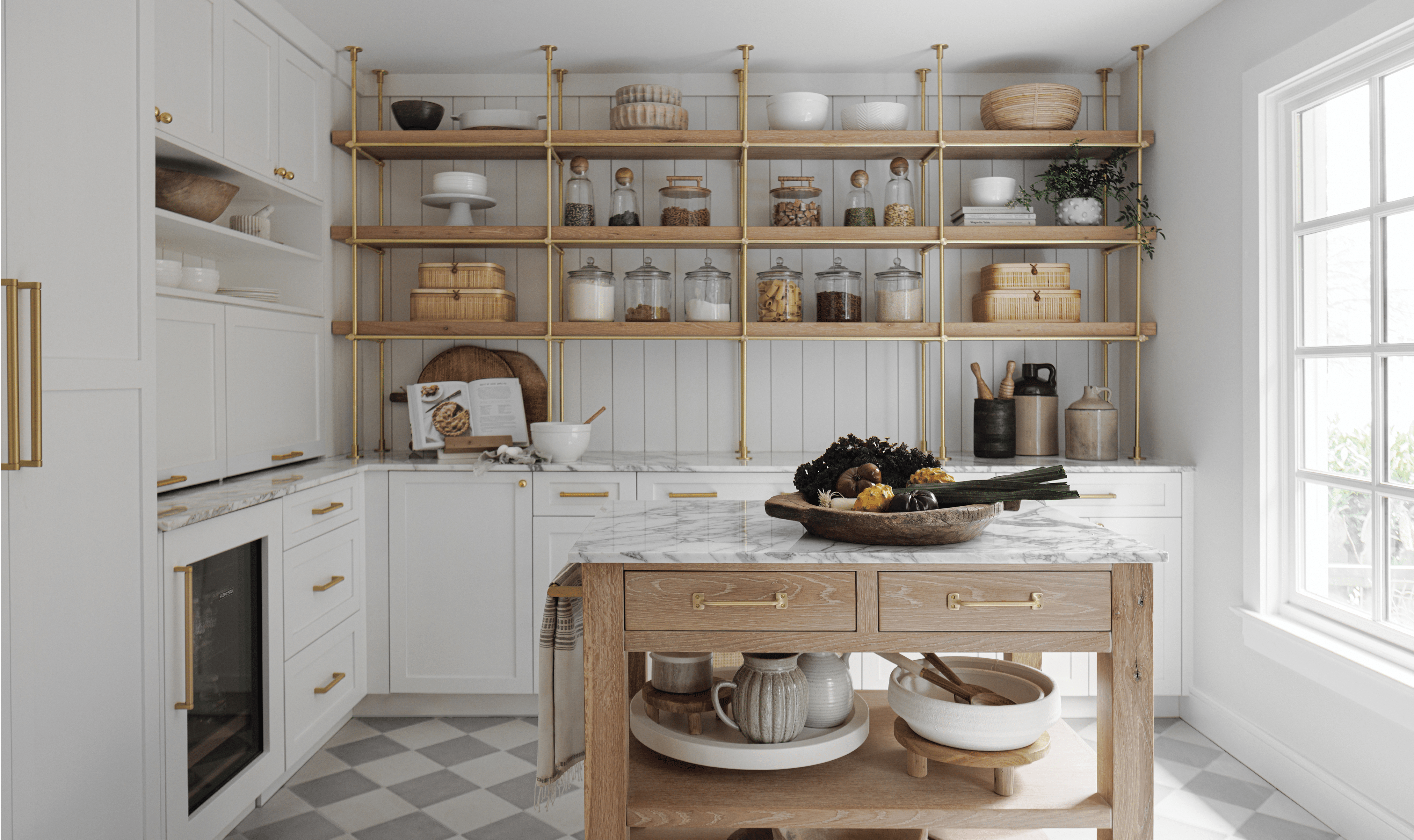 A wide shot of the Pantry Power kitchen by Shoshanna Shapiro of Sho and Co in Frederick, Maryland