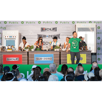 The Grand Tasting Events were sponsored by Sub-Zero Group, Inc., and the chefs used Sub-Zero, Wolf, and Cove appliances to make meals by the beach.