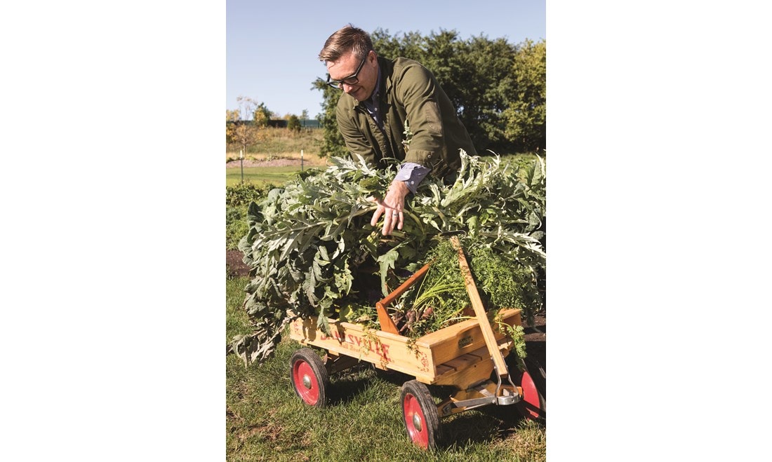 Chef Joel Chesebro harvests fresh produce for almost every recipe he makes