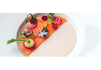 The Smoked Salmon Parfait recipe includes parfait, gravlax, and pickled vegetables.