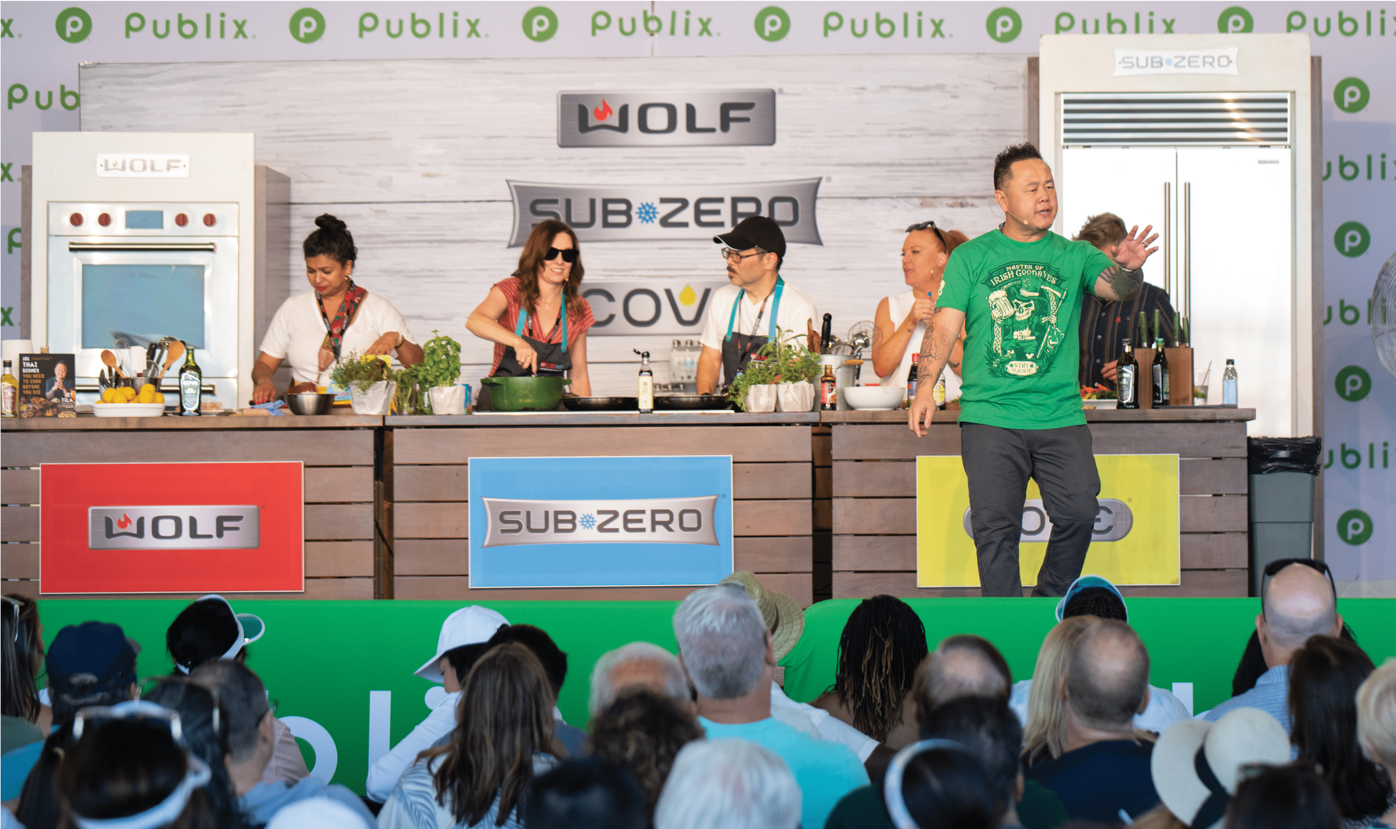 The Grand Tasting Events were sponsored by Sub-Zero Group, Inc., and the chefs used Sub-Zero, Wolf, and Cove appliances to make meals by the beach.
