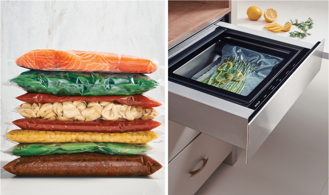 The Wolf Vacuum Seal Drawer makes meal prep easy. Perfect for planning ahead for those busy days or weeks.